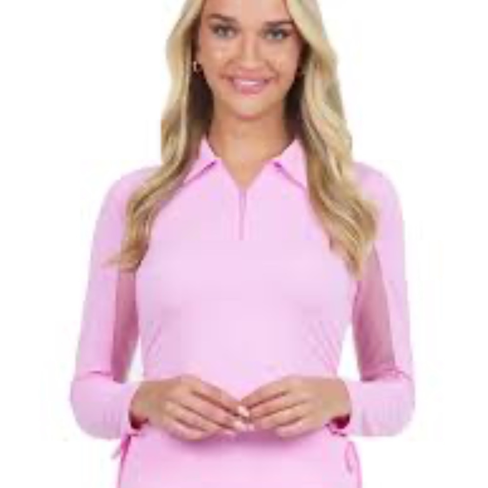 IBKUL UPF 50+ Cool Feel long sleeve zip polo XS pink sun protection quick dry